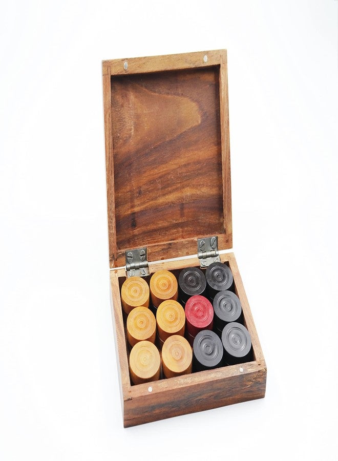 Synco Premia Carrom Board Coins Come in sheesham Box Wooden Carrom Coins 24(11 Brown + 11 Black + 2 Red) - Image 2